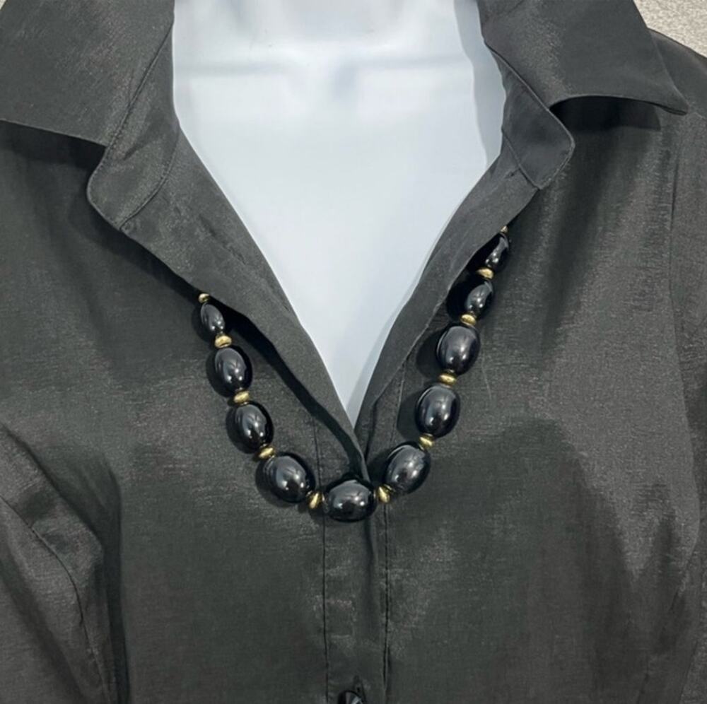 VTG Napier Necklace Chunky Black Beaded Gold Tone Spacers 28"